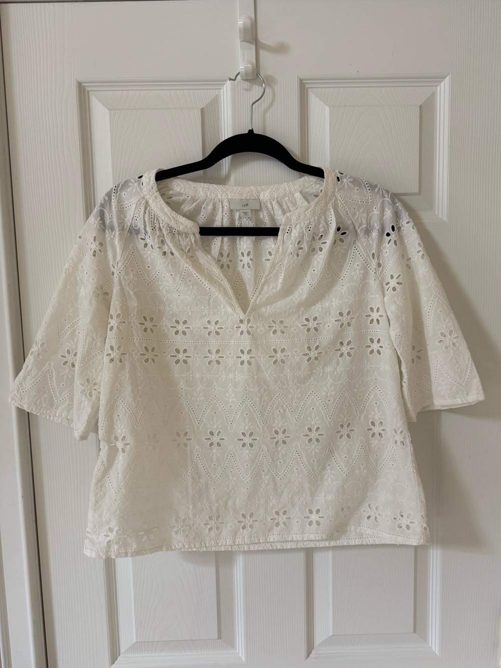 J. Jill White Eyelet Split-Neck Blouse